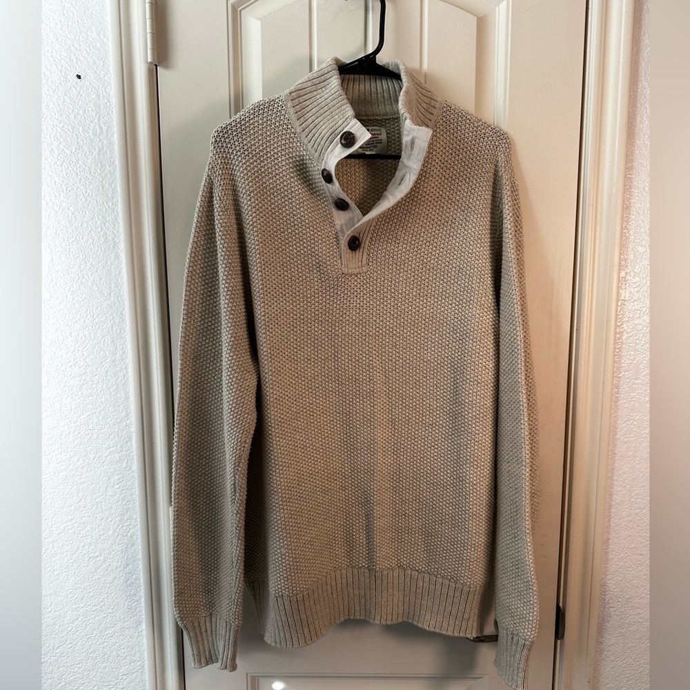 Lucky Brand Men's Handmade Knit Vintage Style Quarter Button Pullover Sweater